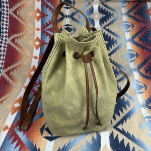 Madewell Somerset Drawstring Backpack Leather Olive Green Canvas Distressed
